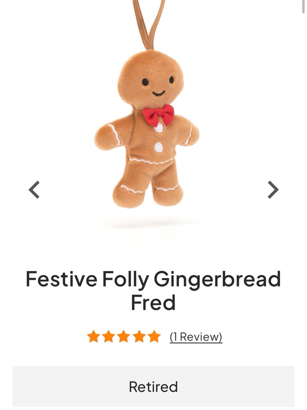 Jellycat Festive Folly Gingerbread Fred ( retired)